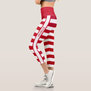 Leggings Capri Sucre de canne personnalisé tendance Red White Str