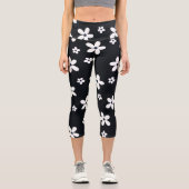 Leggings Capri Summer Boho Black White Daisy Flowers (Recto)
