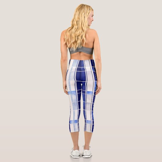 Leggings Capri Summer Navy Blue Boat Collection de rayures modern (Verso)