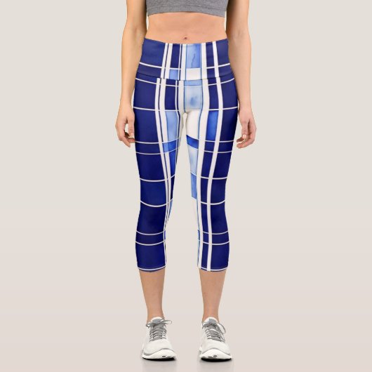 Leggings Capri Summer Navy Blue Boat Collection de rayures modern (Recto)