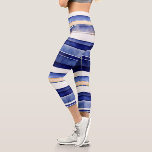 Leggings Capri Summer Navy Blue Modern Boot Stripes Collection