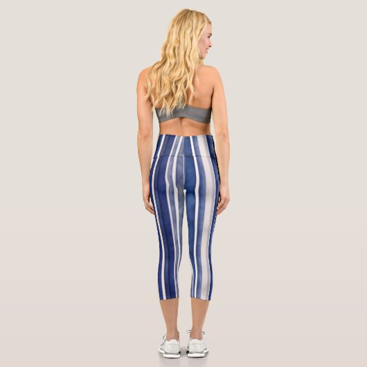 Leggings Capri Summer Navy Blue Trendy Boat Stripes Collection (Verso)
