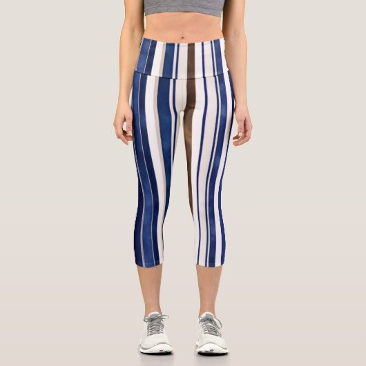 Leggings Capri Summer Navy Blue Trendy Boat Stripes Collection (Recto)