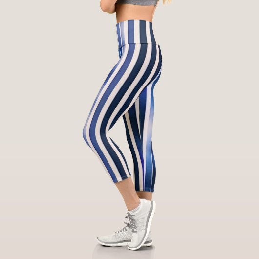 Leggings Capri Summer Popular Navy Blue Boat Stripes Collection (Gauche)