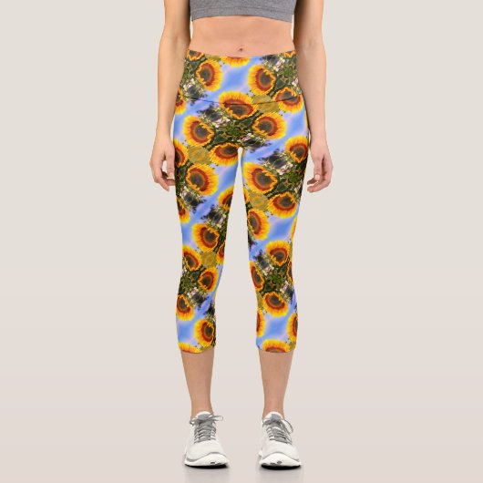 Leggings Capri Sunflower In Sunshine Motif d'art Abstrait (Recto)