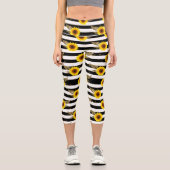 Leggings Capri Sunflowers with Black and White Horizontal Lines (Recto)
