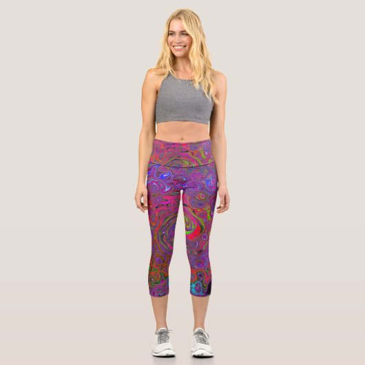 Leggings Capri Super psychédélique Magenta Retro Liquide Swirl (Recto)