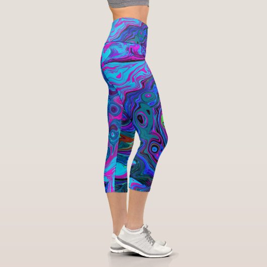 Leggings Capri Super Retro Blue et Purple Swirl Abstrait (Droite)
