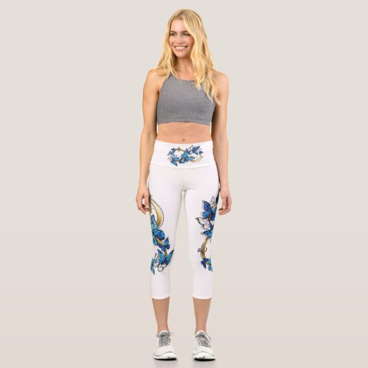 Leggings Capri Symbole infini de papillons Morpho bleus (Recto)
