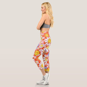 Leggings Capri Tableau de contrôle floral de marguerite super, an