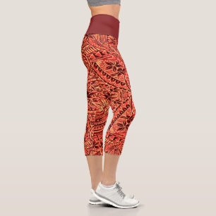 Leggings Capri taille haute/Tribal/Pêche