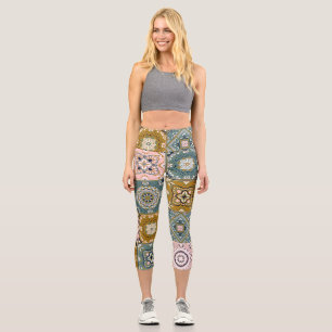 Leggings Capri Talavera Indian : Patchwork, Ethnic Mosaic.