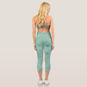 Leggings Capri Tapis Abstrait en marbre turquoise