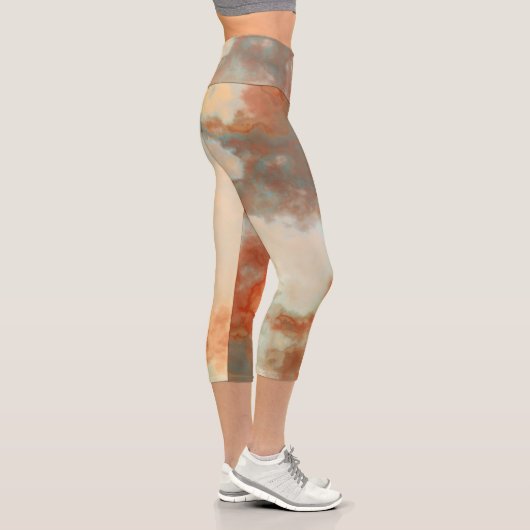 Leggings Capri Tapis Abstrait en marbre turquoise et rouille (Droite)