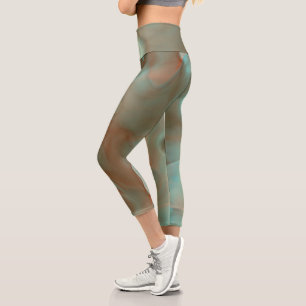 Leggings Capri Tapis Abstrait en Marbre Turquoise et Rouille