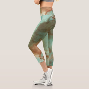 Leggings Capri Tapis Abstrait Marbré Turquoise et Rouille