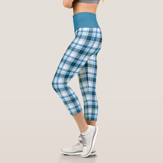 Leggings Capri Tartan bleu clair Turquoise foncé blanc plaqué (Gauche)
