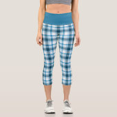 Leggings Capri Tartan bleu clair Turquoise foncé blanc plaqué (Recto)