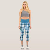 Leggings Capri Tartan bleu clair Turquoise foncé blanc plaqué (Recto)