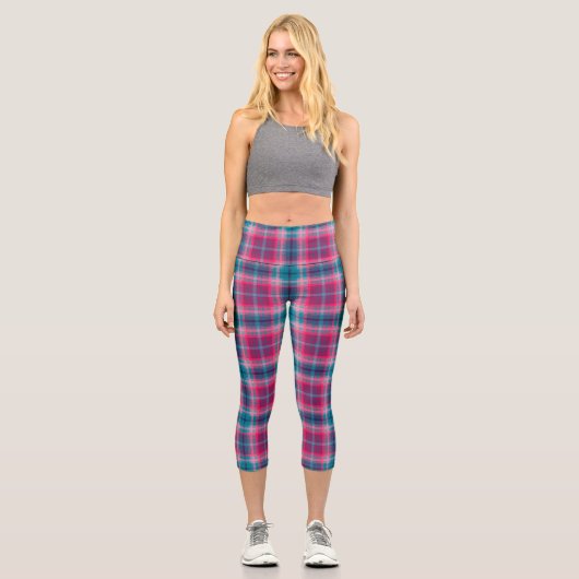Leggings Capri Tartan bleu rose profond Plaid En vichy Motif (Recto)