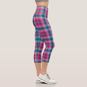 Leggings Capri Tartan bleu rose profond Plaid En vichy Motif