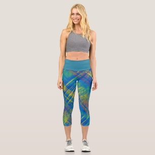 Leggings Capri Tartan Bleu Vert Jaune Plaid Turquoise