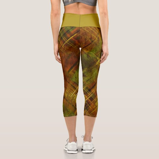 Leggings Capri Tartan Brown Green Check Mustard Wistband (Verso)