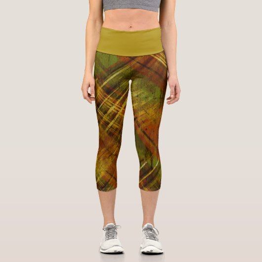 Leggings Capri Tartan Brown Green Check Mustard Wistband (Recto)