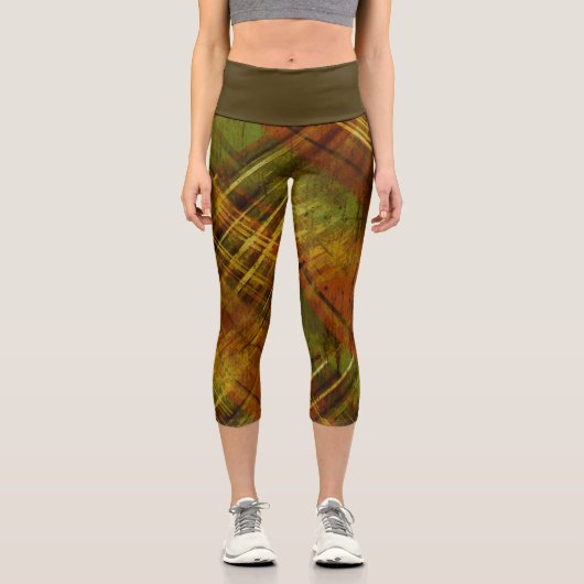 Leggings Capri Tartan Brown Vert Check Olive Wistband (Recto)