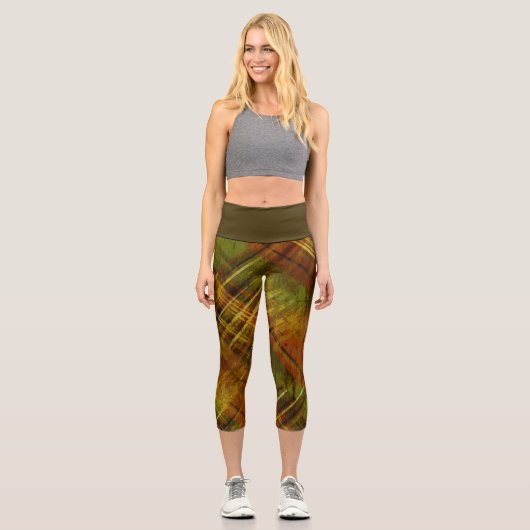 Leggings Capri Tartan Brown Vert Check Olive Wistband (Recto)