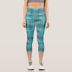 Leggings Capri Tartan personnalisé bleu aqua turquoise prépa chev