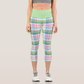 Leggings Capri Tartan rose Turquoise Bleu Chaux Vert Tartan Plaid (Recto)