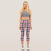 Leggings Capri Tartan Rouge Et Bleu Plaid Rustique Motif (Recto)