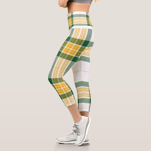 Leggings Capri Tartan vert et jaune Capris haut taille (Gauche)