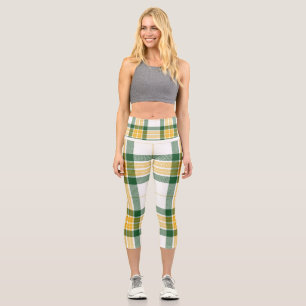 Leggings Capri Tartan vert et jaune Capris haut taille