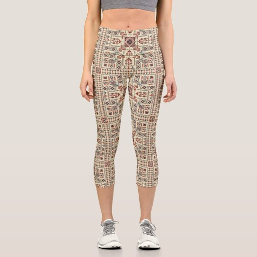 Leggings Capri Tatreez pattern, beige geometric ornament (Recto)