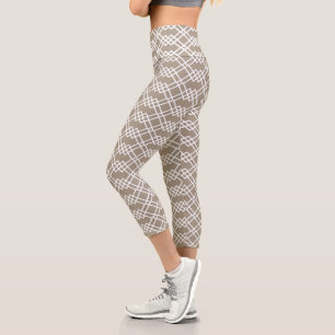 Leggings Capri Taupe géométrique en treillis moderne et blanc