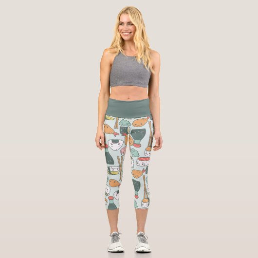 Leggings Capri tempura de sushi vert kawaii mignon (Recto)