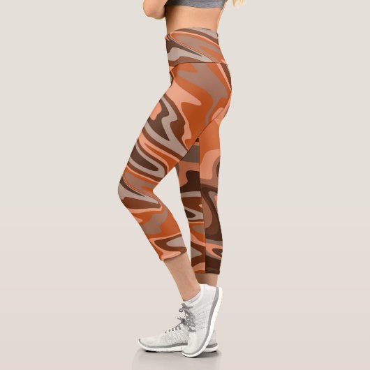 Leggings Capri Tendance boho brun orange Abstrait ondulé (Gauche)