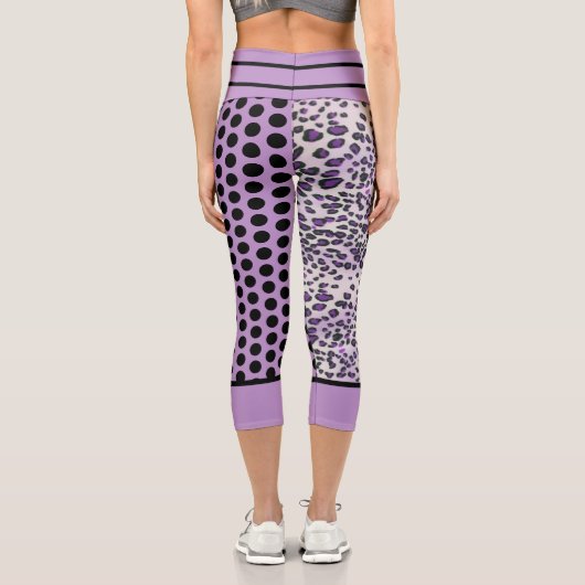Leggings Capri Tendance Léopard Pourpre Violet Polkadot Noir Pers (Verso)