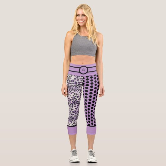 Leggings Capri Tendance Léopard Pourpre Violet Polkadot Noir Pers (Recto)