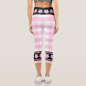 Leggings Capri Tendance rose blanc À damiers Motif avec fleurs (Verso)