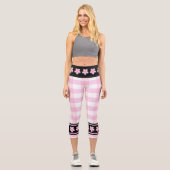 Leggings Capri Tendance rose blanc À damiers Motif avec fleurs (Recto)