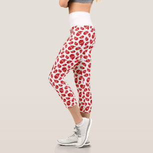 Leggings Capri Tête Père Noël rouge sur Motif Arrière - plan blan