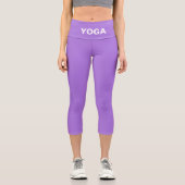 Leggings Capri Texte de yoga blanc éditable moderne sur violet (Recto)