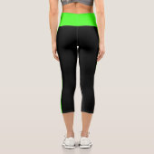 Leggings Capri Texte personnalisé Grilles vertes en néon noir noi (Verso)