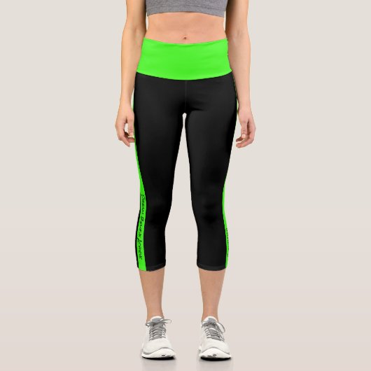 Leggings Capri Texte personnalisé Grilles vertes en néon noir noi (Recto)