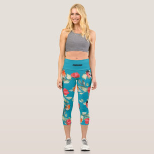 Leggings Capri Texte personnalisé l Bleu adorable motif l Cute fl