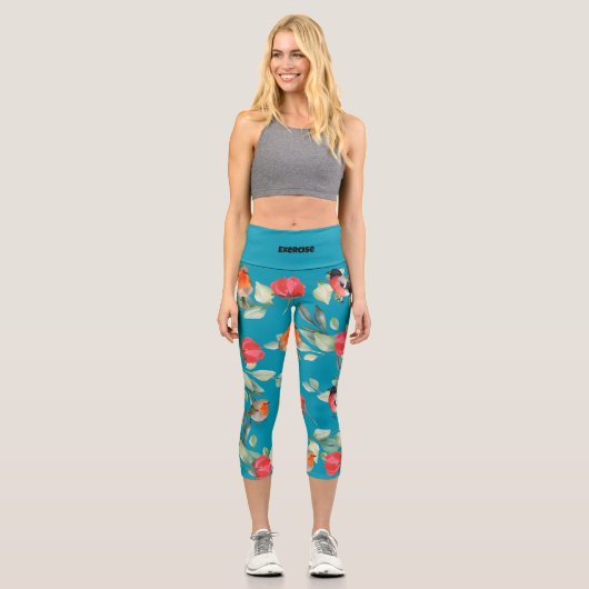 Leggings Capri Texte personnalisé l Bleu adorable motif l Cute fl (Recto)