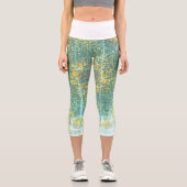 Leggings Capri Texture Abstraite Jaune bleu turquoise pâle (Recto)